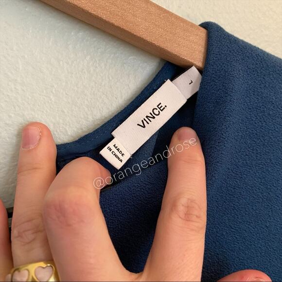 VINCE. Teal Blue Crewneck Long Sleeve Knee Length Bodycon Sheath Mini Dress L - Picture 3 of 13